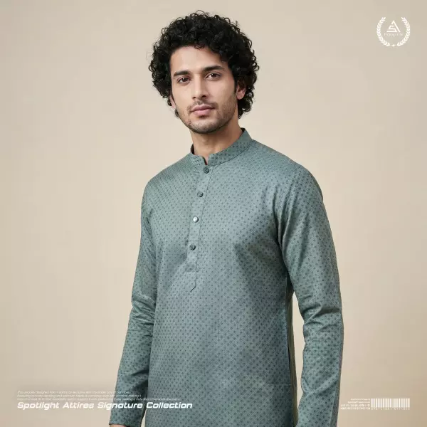 Premium Self Design Jacquard Panjabi - Sage Green