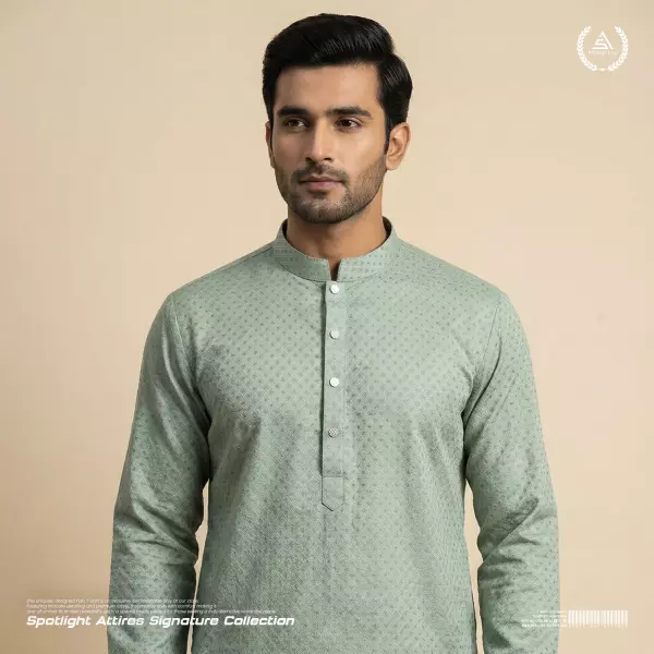 Premium Self Design Jacquard Panjabi - Mint