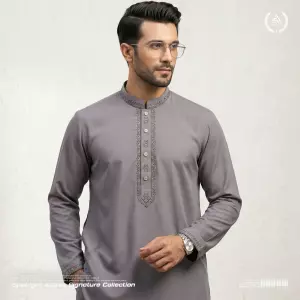 Royal Signature Swiss Cotton Panjabi-Charcoal Grey