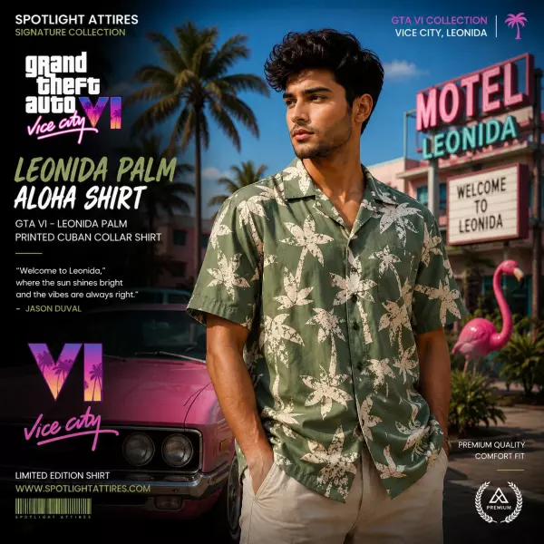 GTA VI  - Leonida Palm Printed Aloha Shirt