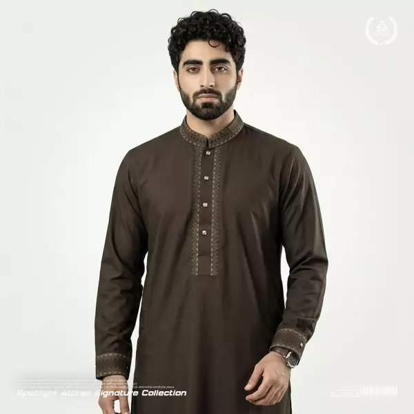 Premium Armani Cotton Panjabi - Dark Chocolate Brown
