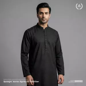 Premium Self Design Jacquard Panjabi - Black