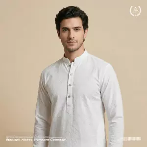 Premium Self Design Jacquard Panjabi - White