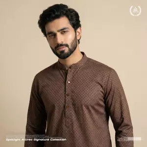 Premium Self Design Jacquard Panjabi - Dark Brown