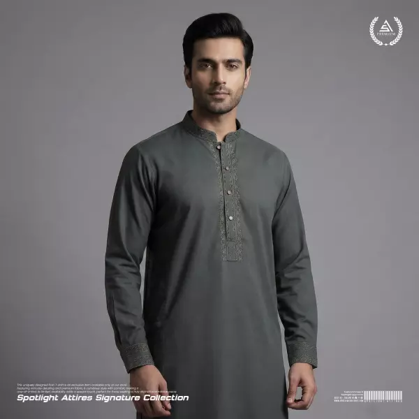 Premium Armani Cotton Panjabi - Deep Olive