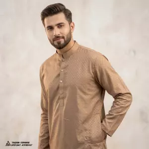 Premium Self Design Jacquard Panjabi - Light Brown