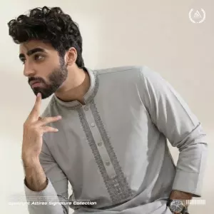 Premium Armani Cotton Panjabi - Ash/Light Grey