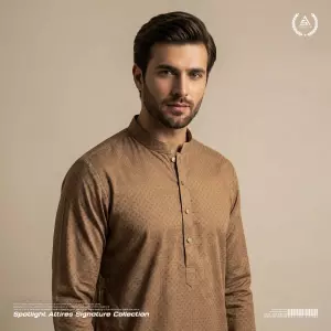 Premium Self Design Jacquard Panjabi - Light Brown