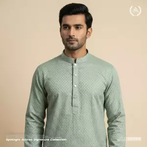 Premium Self Design Jacquard Panjabi - Mint