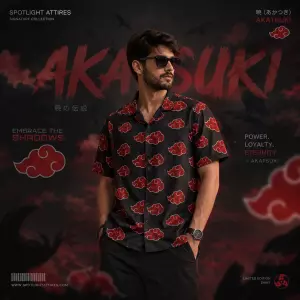 Naruto Shippuden - Akatsuki Button Up Cuban Collar Shirt